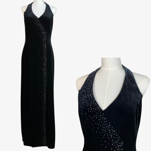 Vintage Dave Johnny Womens Velvet Maxi Dress Size 9/10 Whimsigoth Beaded Formal - Picture 1 of 12